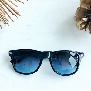 Classic black sunglasses w/dark blue lenses
